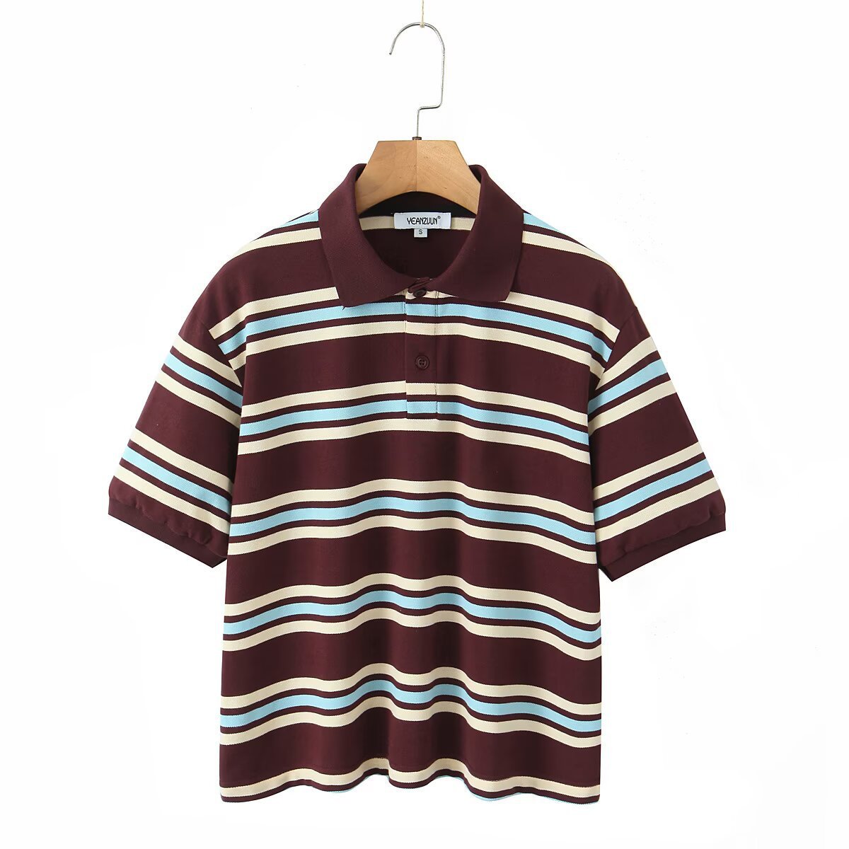 Retro Pure Cotton Striped Polo Shirt