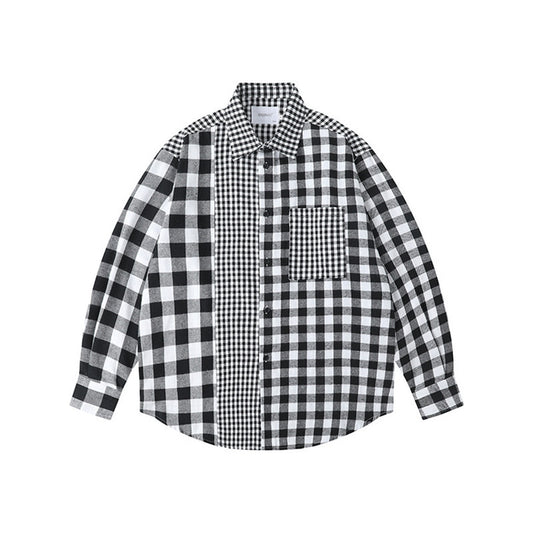Men's All Over Plaid Lapel Collar Long Sleeve Shirt