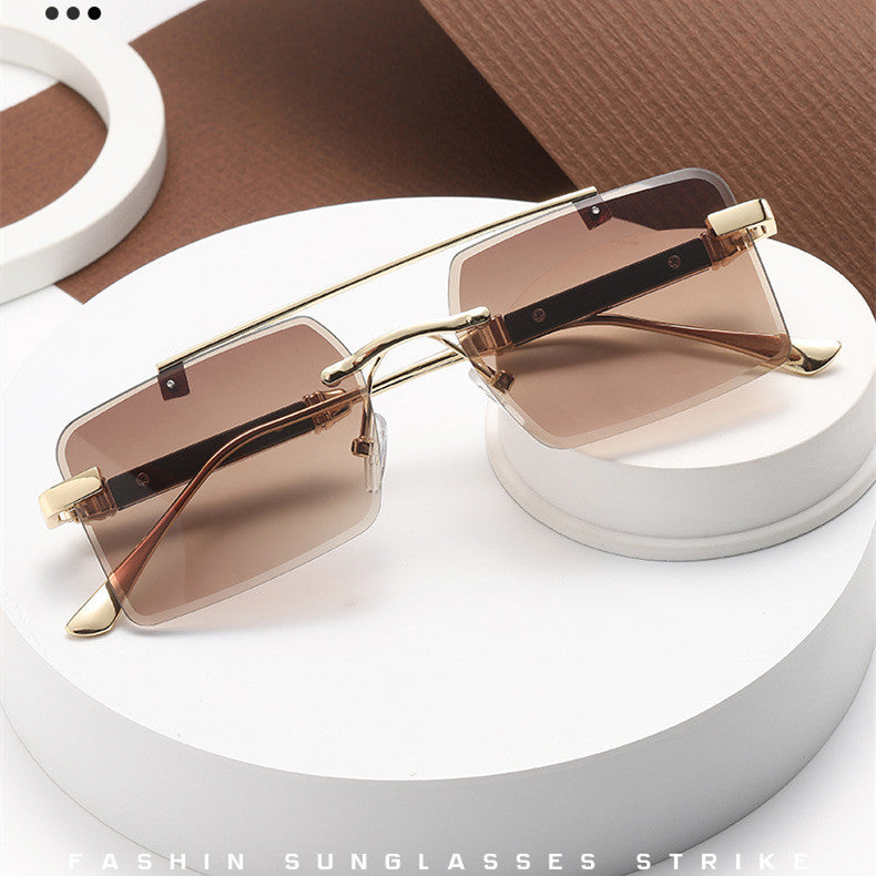 Frameless  Men's Double Beam Square Sunglasses