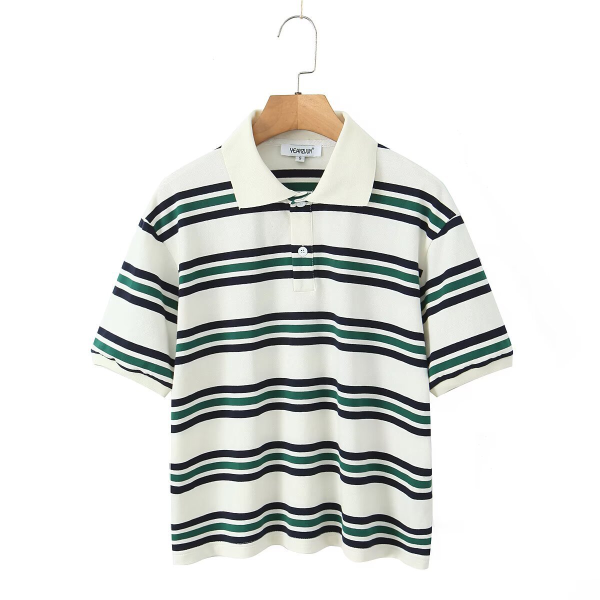 Retro Pure Cotton Striped Polo Shirt