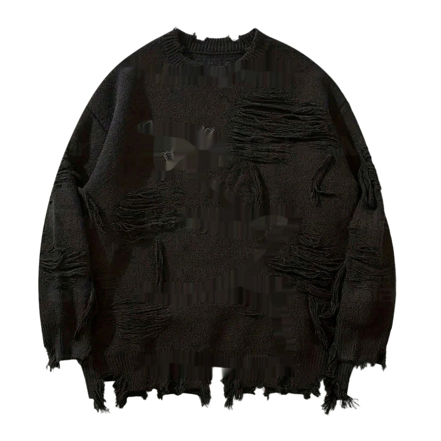 American New Dark Letter Jacquard Ripped Long Sleeves Warm Sweater