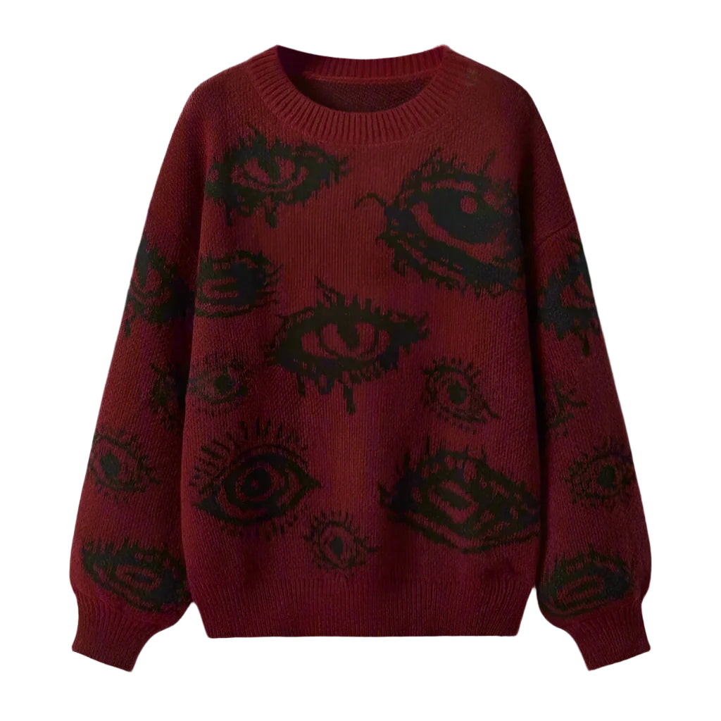 Personality Round Neck Wide Knitted Jacquard Sweater