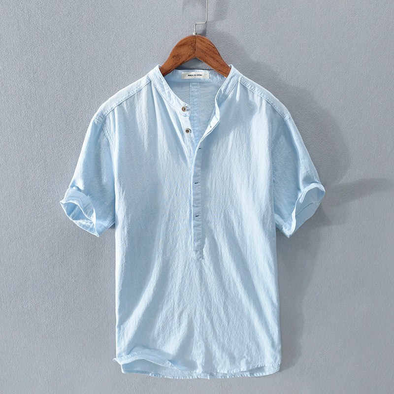 Men's Stand Collar Japanese  Short Sleeve T-shirt