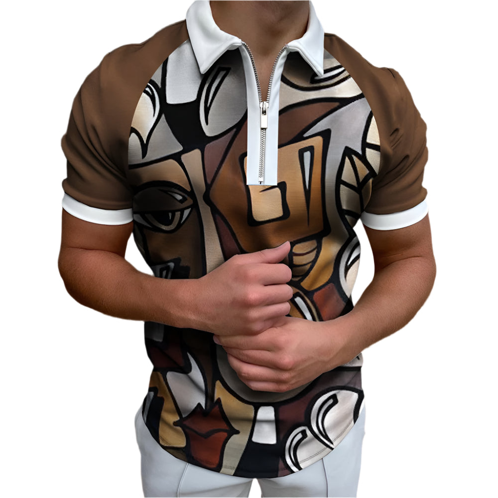 Men's POLO Shirt Striped Printed Short Sleeve T-Shirt Lapel Shirt