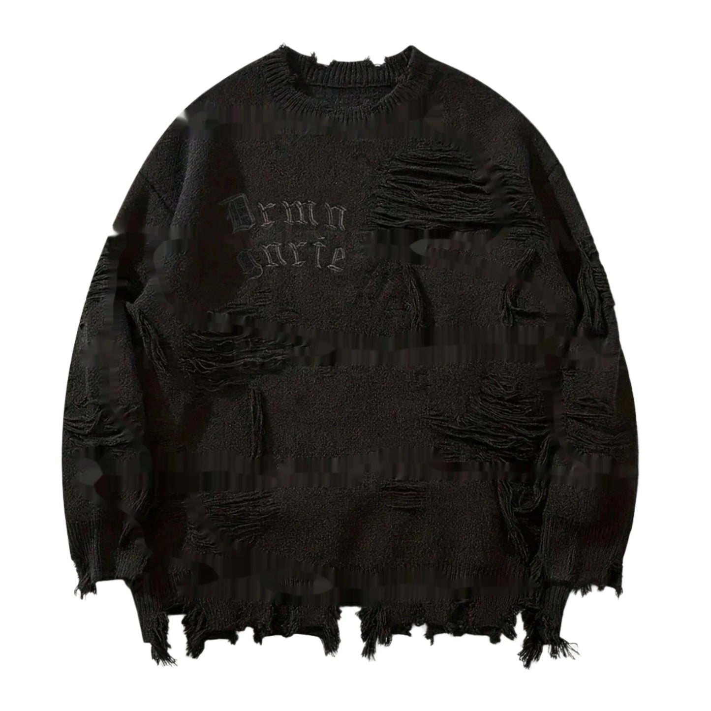 American New Dark Letter Jacquard Ripped Long Sleeves Warm Sweater