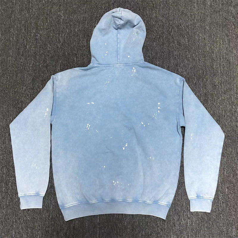 Washed Spray Paint Dyed Distressed Round Neck Sweater