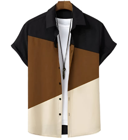 Fashion Trendy Men's Shirt Digital Printing Casual Breathable Stand Collar Short Sleeve