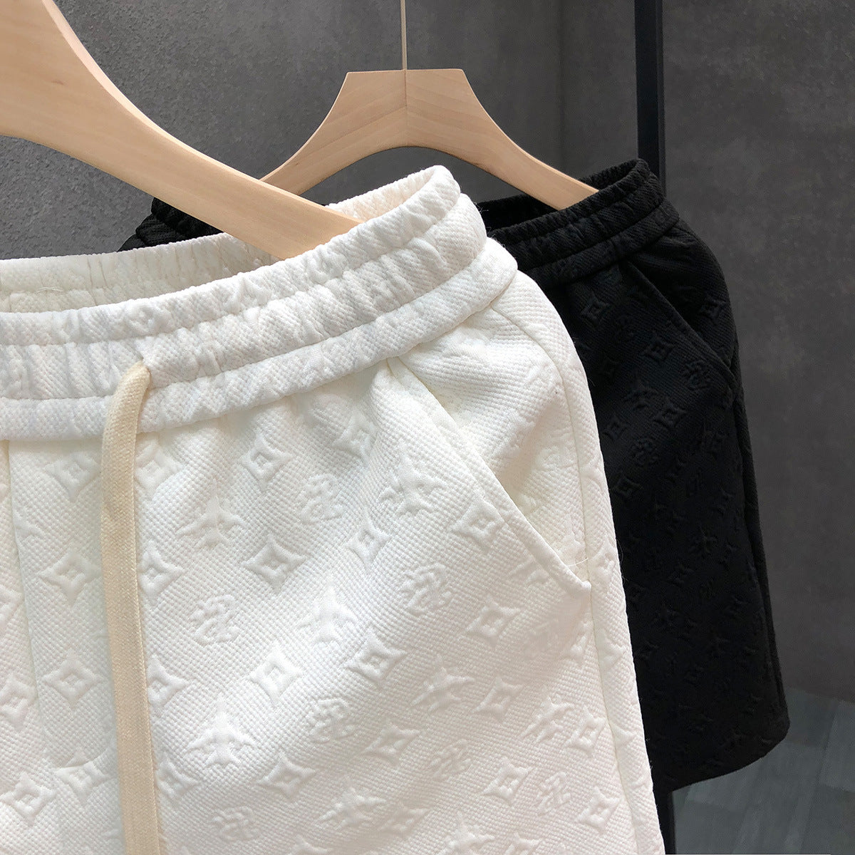 White Jacquard Shorts For Men