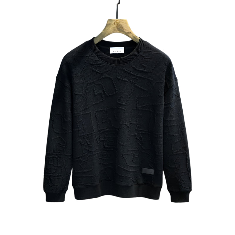 Texture Jacquard Heavy Round Neck Sweater Men's Autumn New