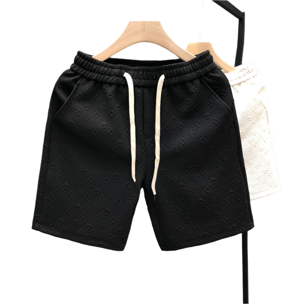 White Jacquard Shorts For Men