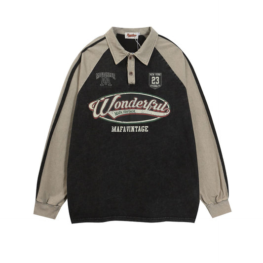 Sweater Retro Polo Long Sleeve Loose Top