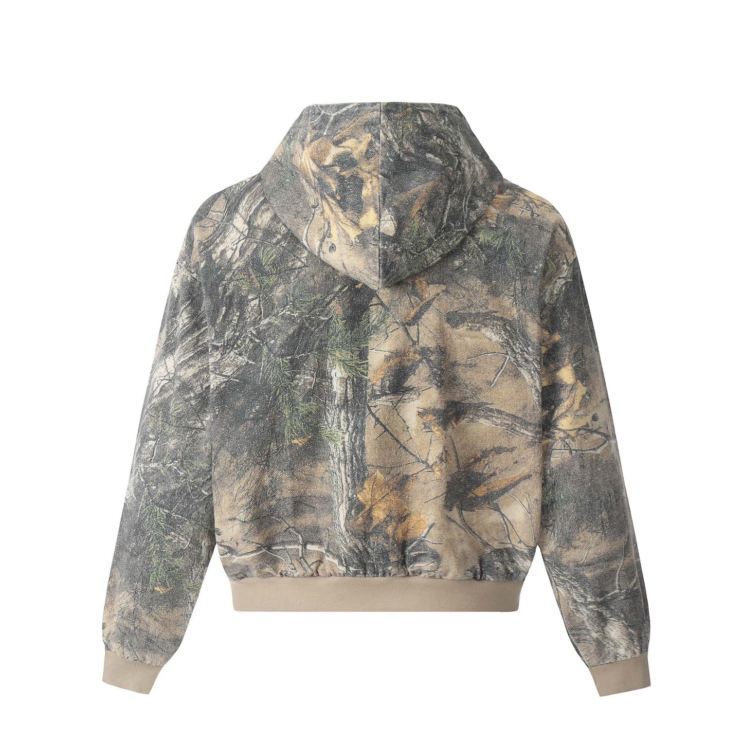 Printed Branches Camouflage Hooded Cardigan Sweater Coat