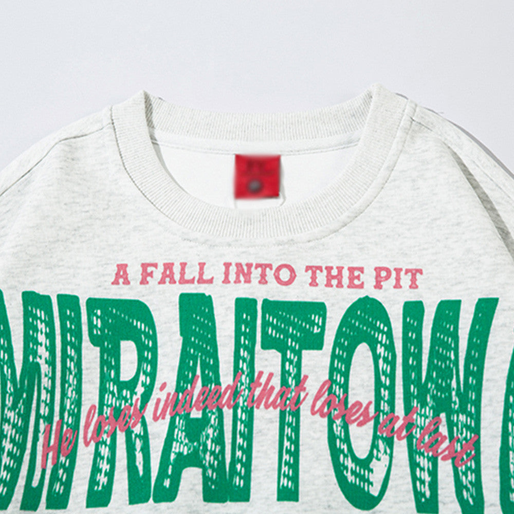 Letter Print Loose Round Neck Sweater