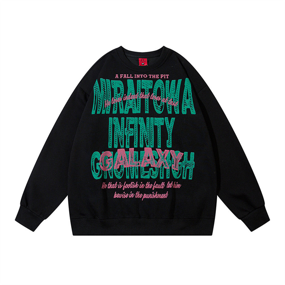 Letter Print Loose Round Neck Sweater