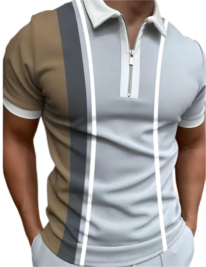 Men's POLO Shirt Striped Printed Short Sleeve T-Shirt Lapel Shirt