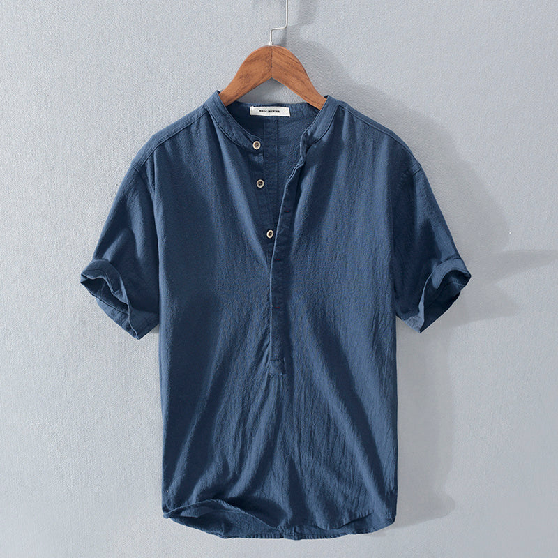 Men's Stand Collar Japanese  Short Sleeve T-shirt