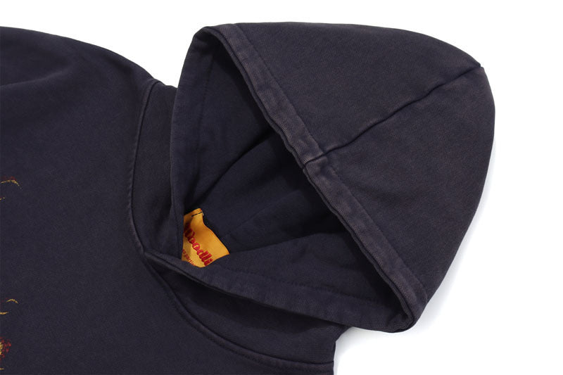 Retro Flame Letter Print Loose Hooded Sweater