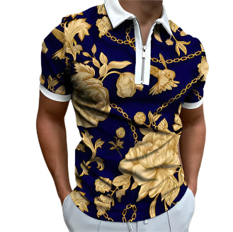 Men's POLO Shirt Striped Printed Short Sleeve T-Shirt Lapel Shirt