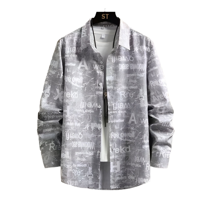 Spring And Autumn Men's Long Sleeve Shirt, Basic Senior Feeling Letter Printed Shirt, Street Trend Thin Casual Tops