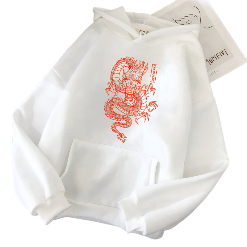 Vintage Dragon Pattern Printed Male Street Hoodies
