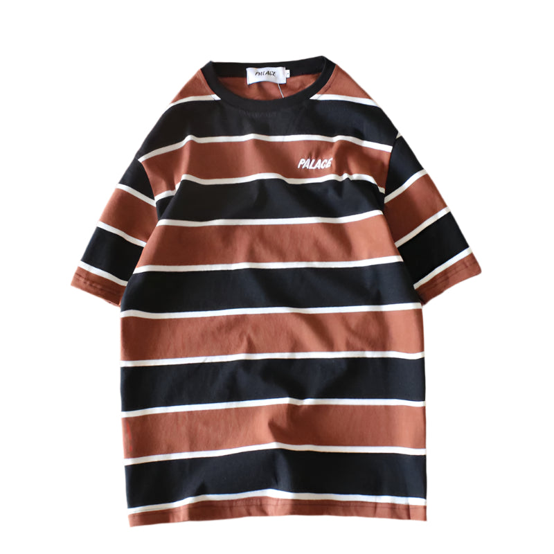 Striped colorblock embroidered letter T-shirt