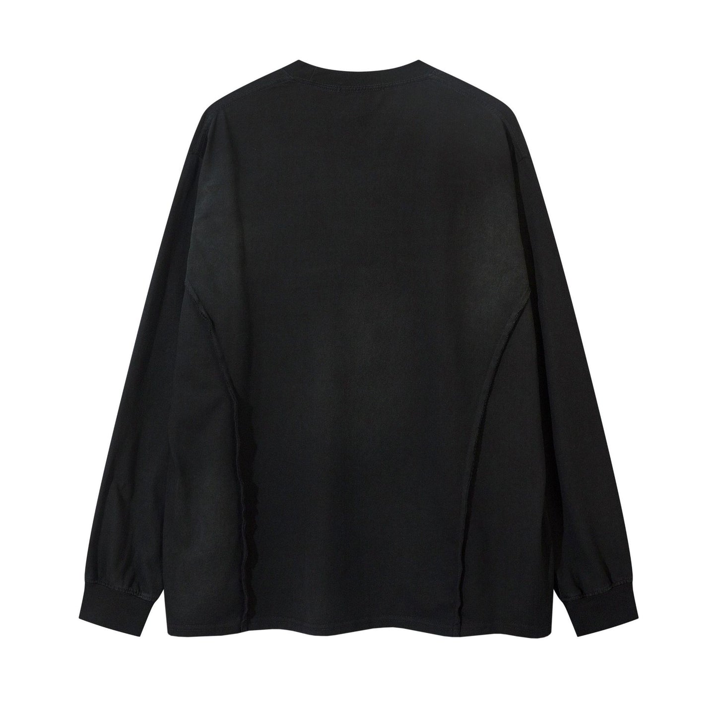 Men's Washed Dirty Dyed Raw Embroidery Round Neck Sweater