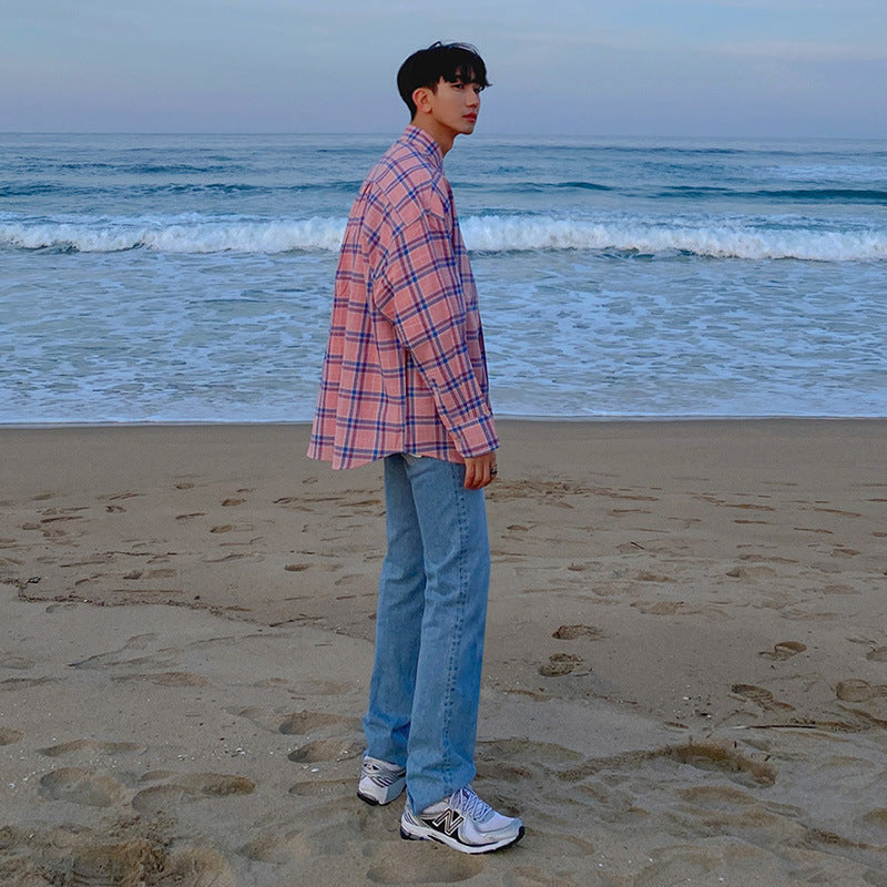 Retro Plaid Style Couple Shirt