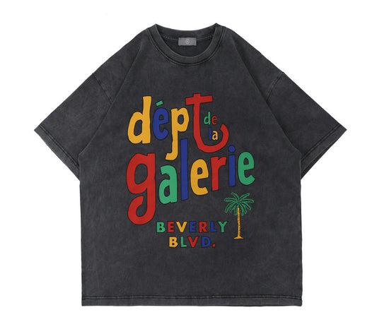 Fun Letter Printing Short-sleeved Men's Loose Round Neck Five-point Sleeves T-Shirt