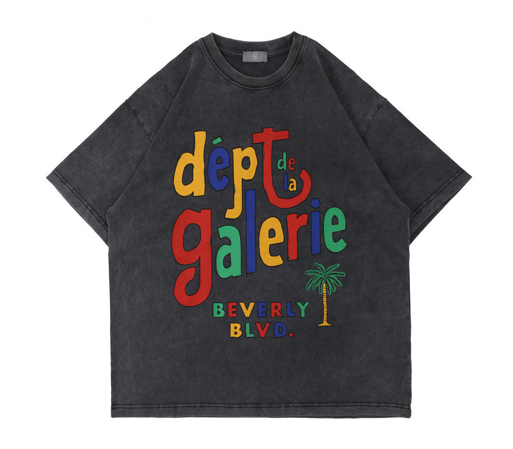 Fun Letter Printing Short-sleeved Men's Loose Round Neck Five-point Sleeves T-Shirt