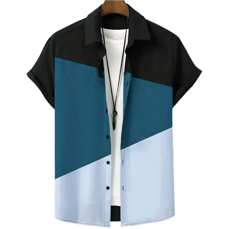 Fashion Trendy Men's Shirt Digital Printing Casual Breathable Stand Collar Short Sleeve