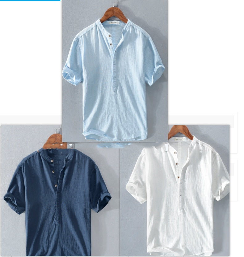 Men's Stand Collar Japanese  Short Sleeve T-shirt