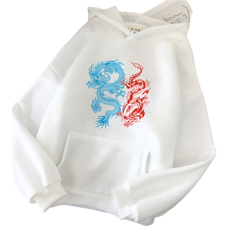 Vintage Dragon Pattern Printed Male Street Hoodies