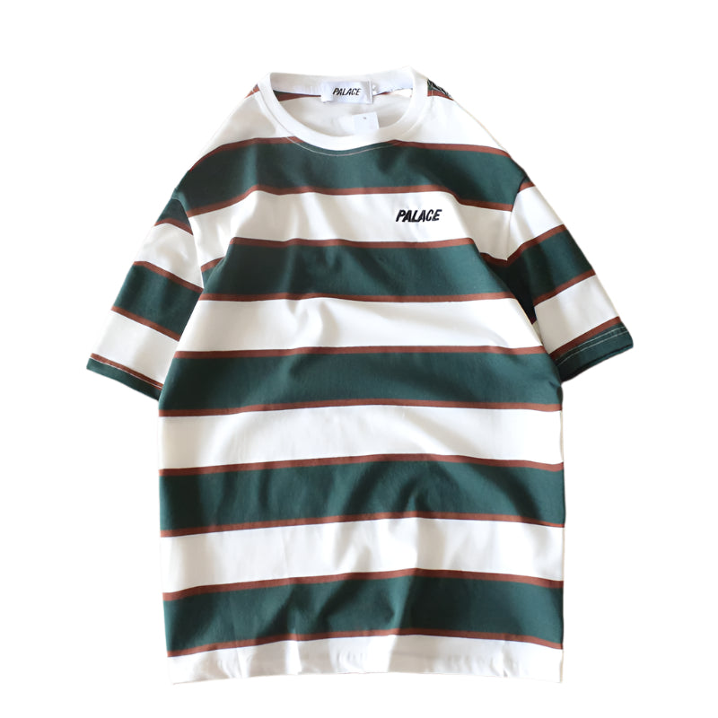 Striped colorblock embroidered letter T-shirt