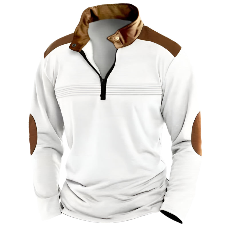 Men's Stitching Polo Shirt Long-sleeve Zipper Sports