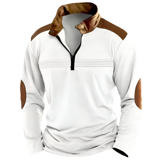 Men's Stitching Polo Shirt Long-sleeve Zipper Sports