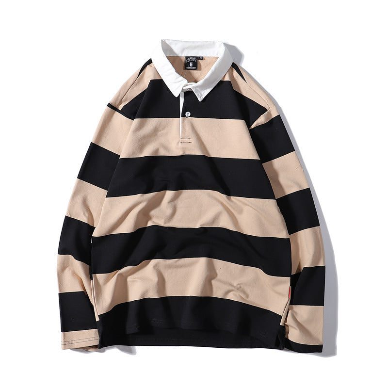 Striped Lapel Sweater Long-sleeved T-shirt Men
