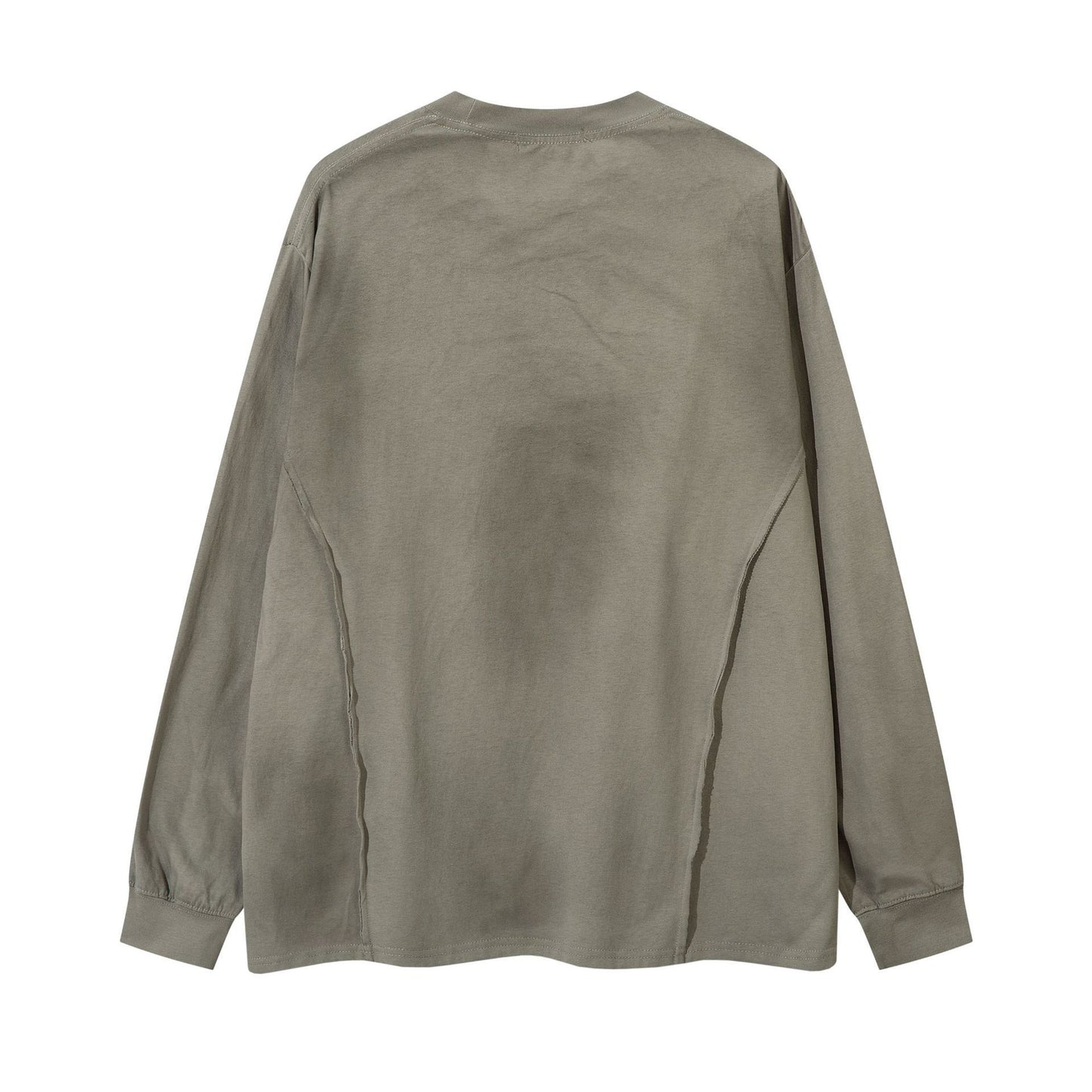 Men's Washed Dirty Dyed Raw Embroidery Round Neck Sweater