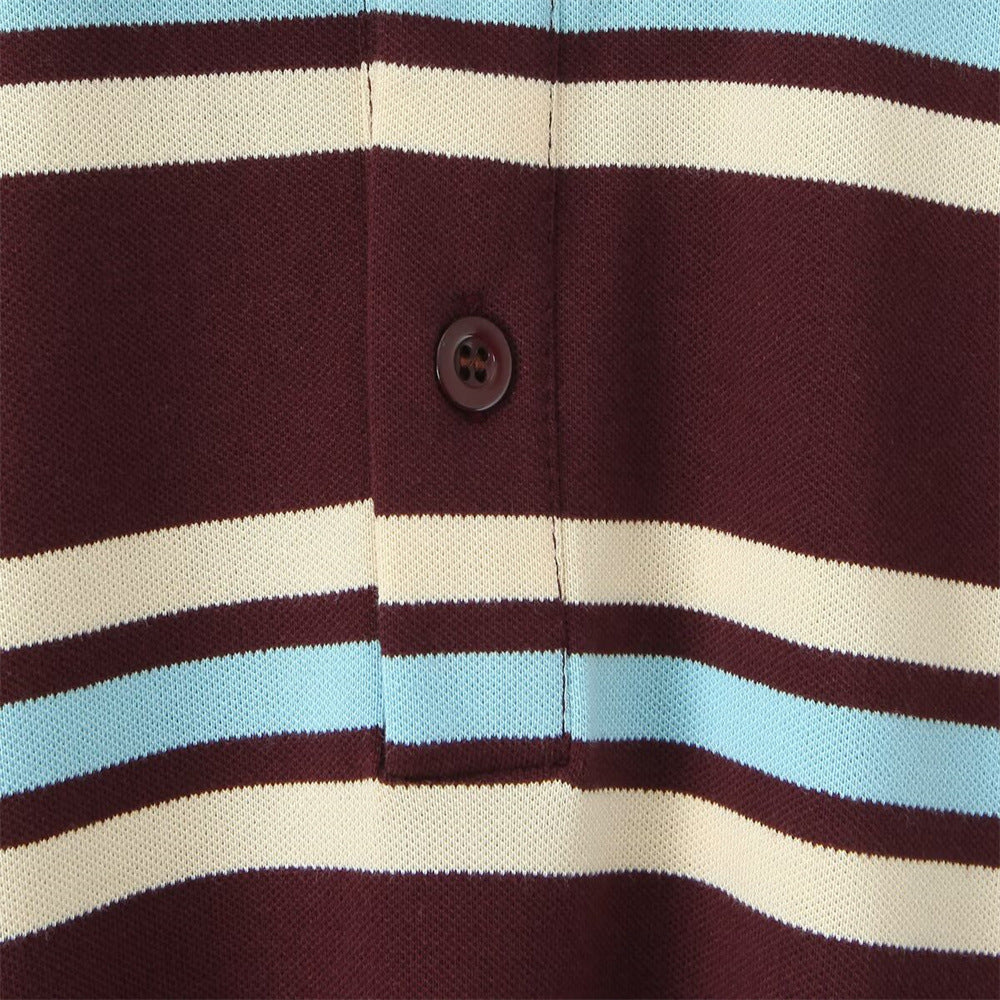Retro Pure Cotton Striped Polo Shirt
