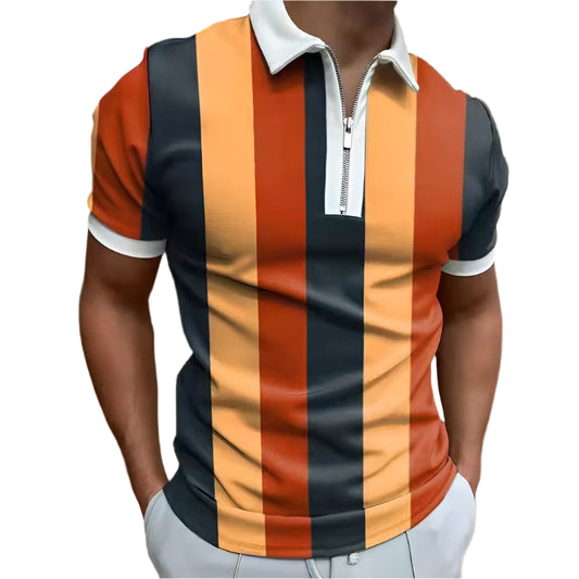 Men's POLO Shirt Striped Printed Short Sleeve T-Shirt Lapel Shirt