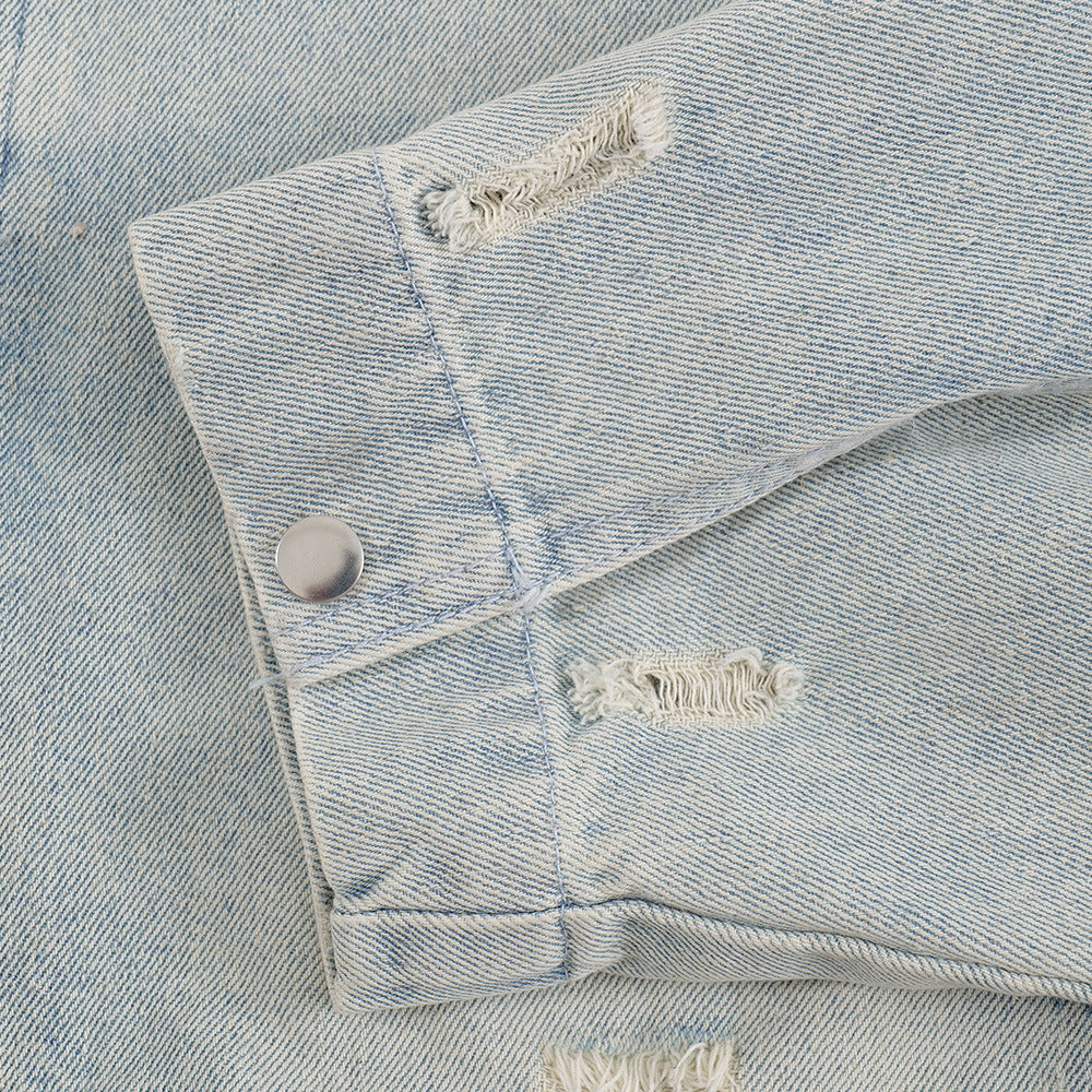 Punk Worn Out Denim Jacket Men