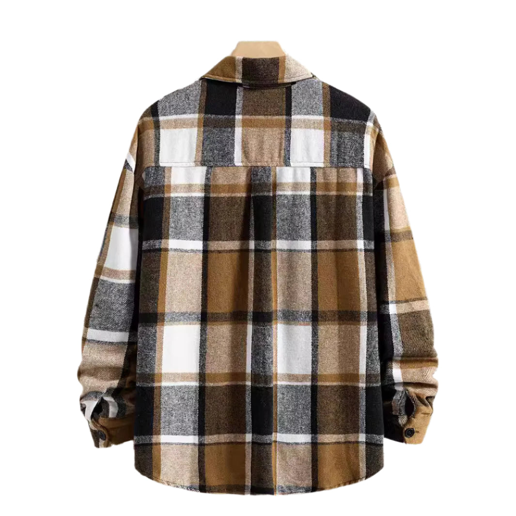 FallWinter Slim Brushed Plaid Long Sleeve Flannel Shirt Men