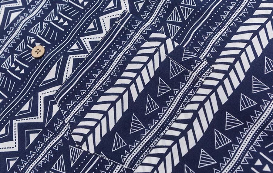 Men Trendy Vintage Stripe Printing Lapel Short Sleeve Shirt