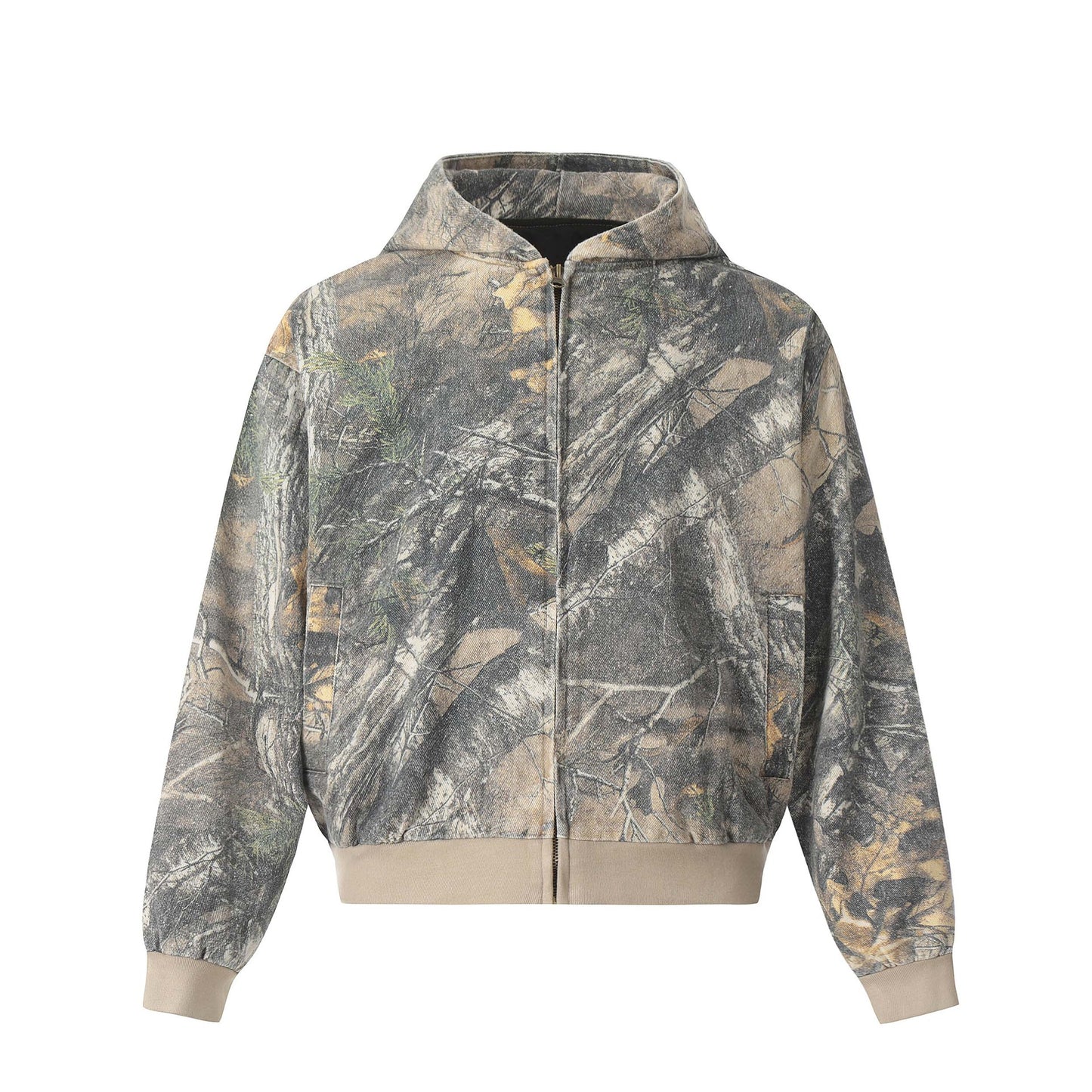 Printed Branches Camouflage Hooded Cardigan Sweater Coat