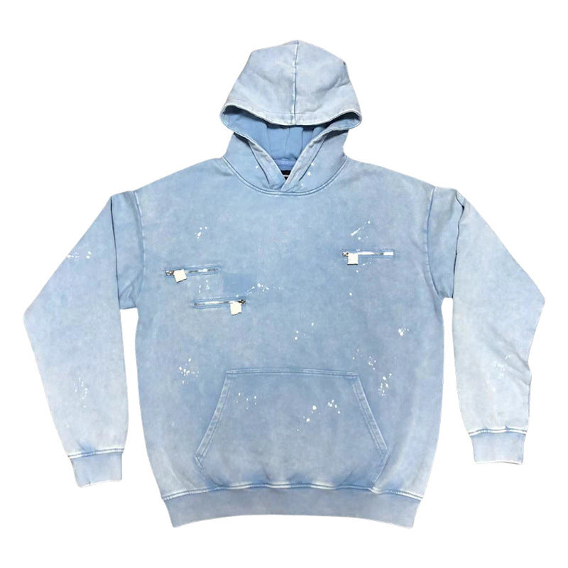 Washed Spray Paint Dyed Distressed Round Neck Sweater