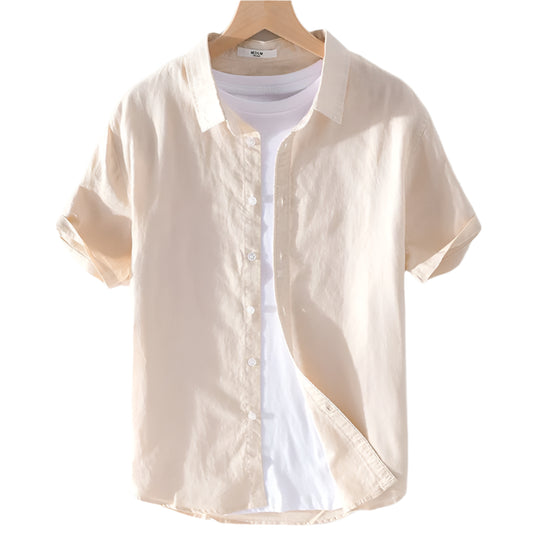 Men's Linen Lapel Short-sleeved T-shirt