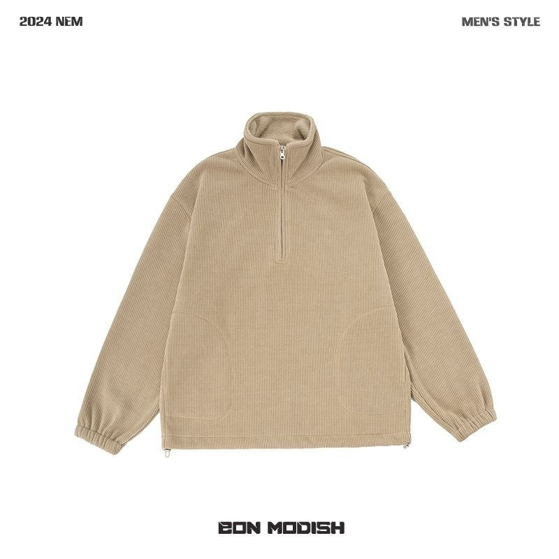 Retro Vibe Simple Heavy Industry Fleece Pullover