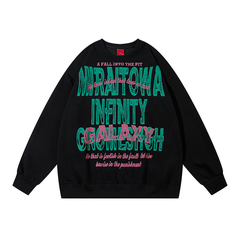 Letter Print Loose Round Neck Sweater