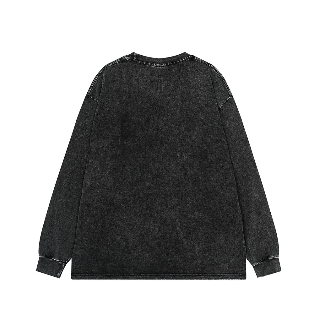 260g Heavy Fried Snowflake Long Sleeve T-shirt American Retro