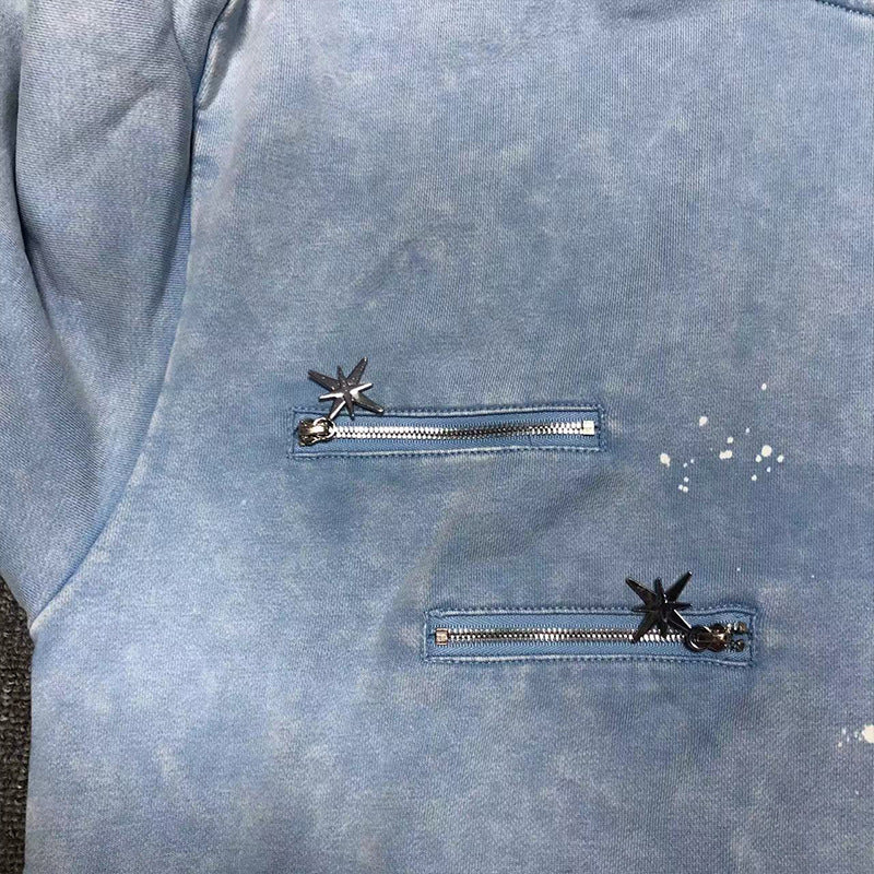 Washed Spray Paint Dyed Distressed Round Neck Sweater