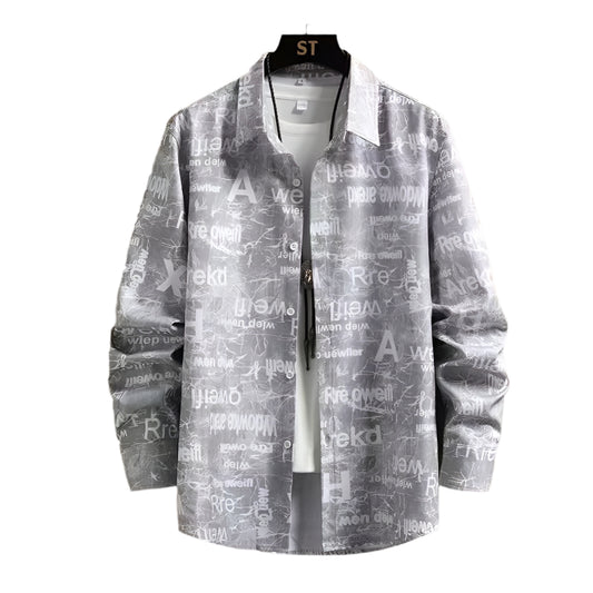 Spring And Autumn Men's Long Sleeve Shirt, Basic Senior Feeling Letter Printed Shirt, Street Trend Thin Casual Tops